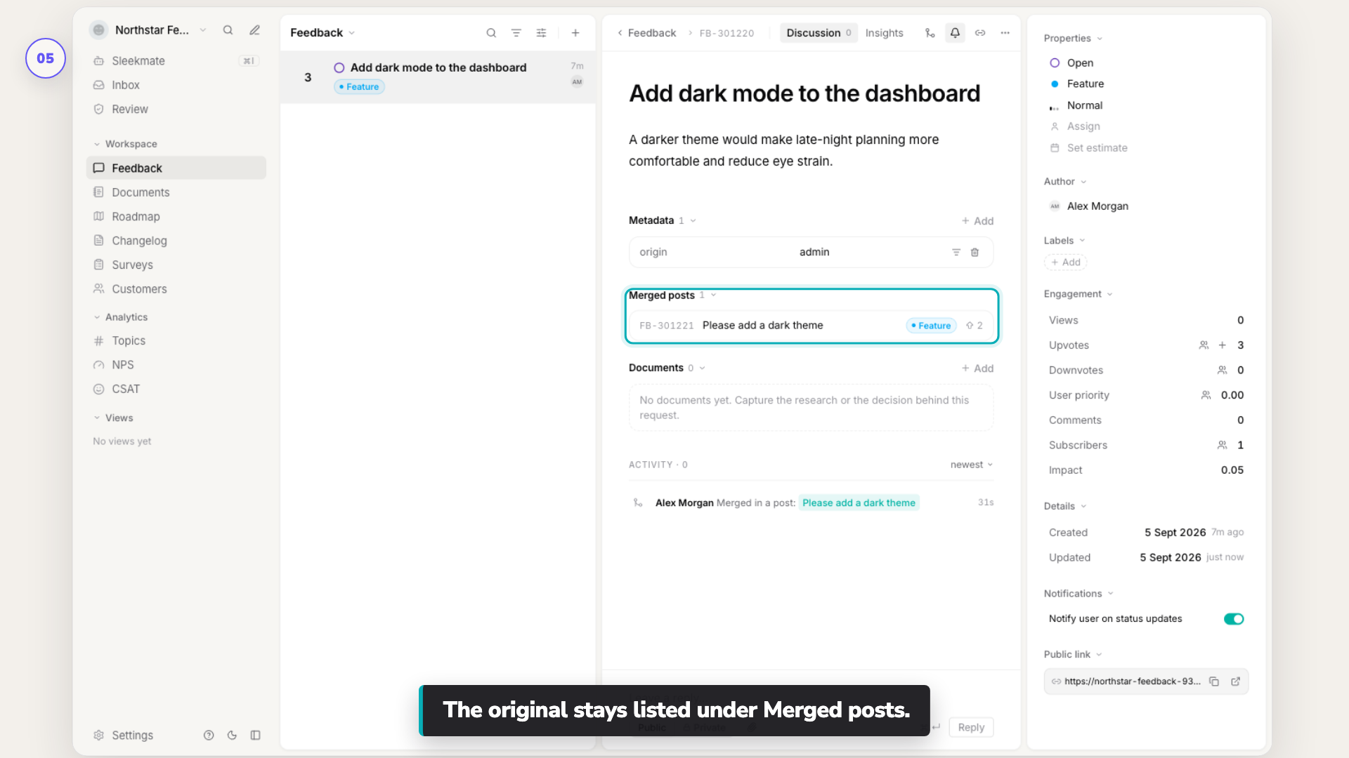 Sleekplan tutorial on merging duplicate feedback.